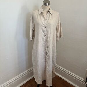 Banana Republic Beige Button-Down Linen Maxi Shirt Dress